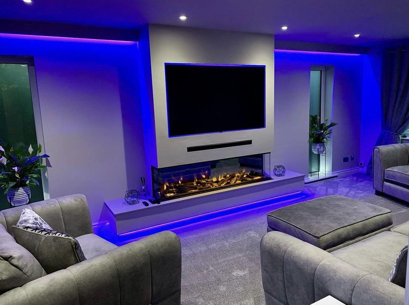 Electric fire installation in a modern living room