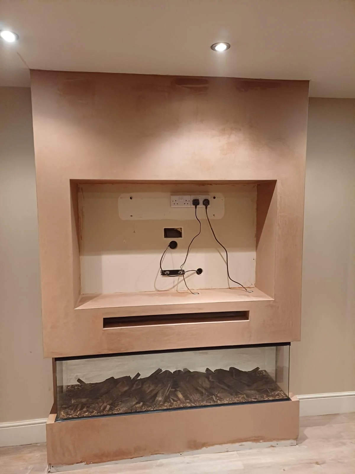 Modern electric fire installation in a stylish living room